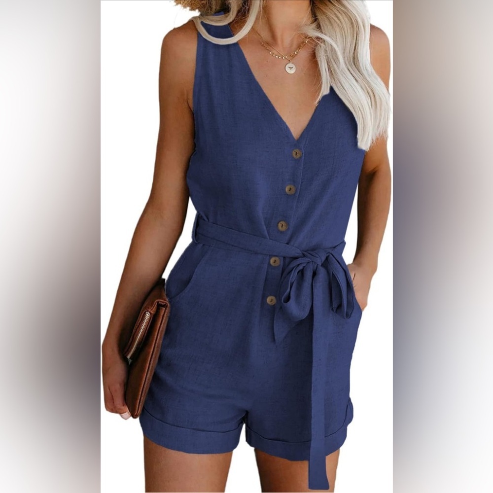 Acelitt Womens Casual Summer Crewneck Ruffle Sleeveless Rompers